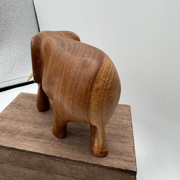 Teak Wood Sculpture of a Left-Facing Elephant from Thailand, "Go For a Walk" - Picture 8 of 13